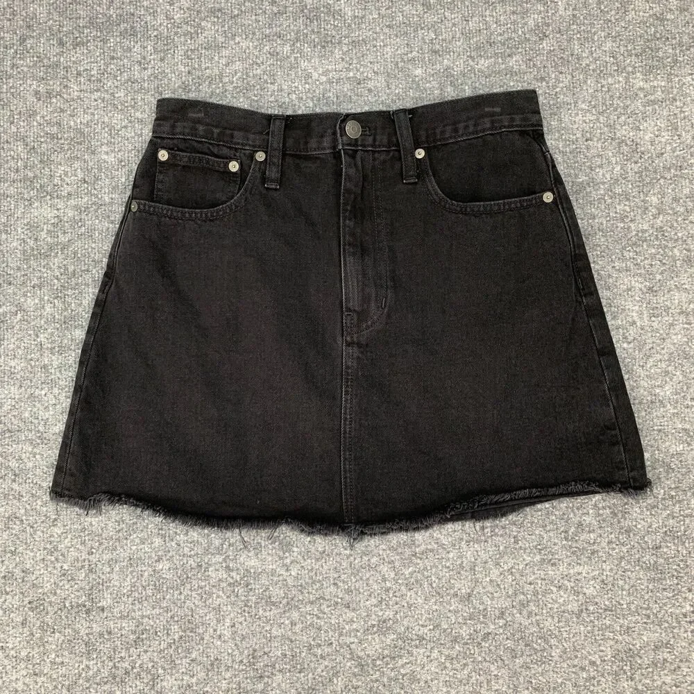 Madewell McCarren Denim Mini Skirt Womens 27 Black Wash Cotton Pockets Raw Hem
